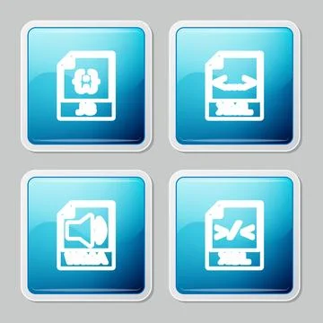 Set line JS file document, XML, WMA and XSL icon. Vector 库存插图