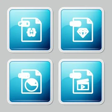 Set line JS file document, RUBY, PPT and MOV icon. Vector Illustrazione stock