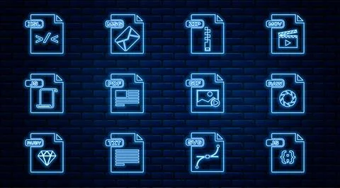 Set line JS file document, RAW, ZIP, PDF, XSL, GIF and MSG icon. Vector Stock Illustration