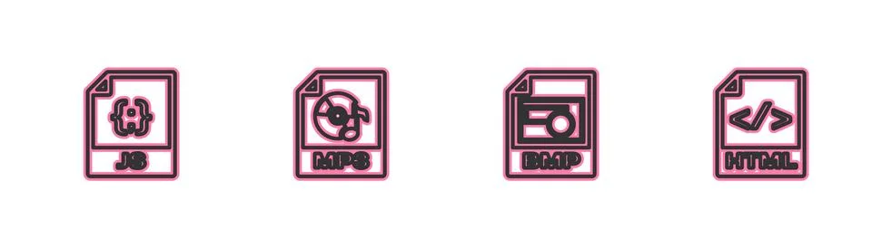 Set line JS file document, BMP, MP3 and HTML icon. Vector 스톡 일러스트
