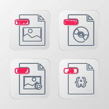 Set line JS file document, GIF, WMA and TIFF icon. Vector Stock Illustration