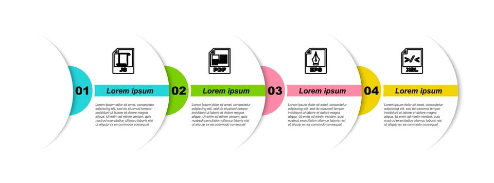Set line JS file document, PDF, EPS and XSL. Business infographic template. V Ilustração Stock
