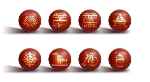 Set line Juggling ball, Target sport, Boat swing, Vintage bicycle, Roller c.. Stock Illustration