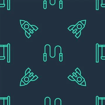 Set line Jump rope, Rocket ship toy and Swing on seamless pattern. Vector Illustrazione stock