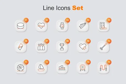Set line Jump rope, Target sport, Award over sports winner podium, Yacht sa.. Ilustração Stock