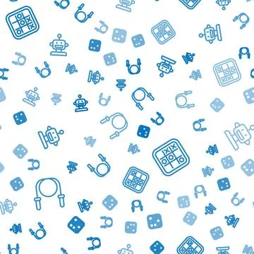 Set line Jump rope, Tic tac toe game and Robot toy on seamless pattern. Vecto Stock Illustration