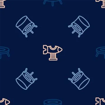 Set line Jumping trampoline, and Swing plane on seamless pattern. Vector Stock Illustration