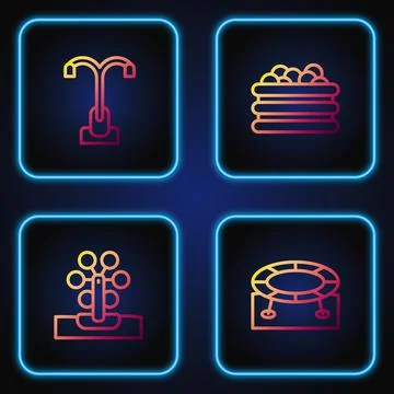 Set line Jumping trampoline, Ferris wheel, Street light and Pool with balls 스톡 일러스트