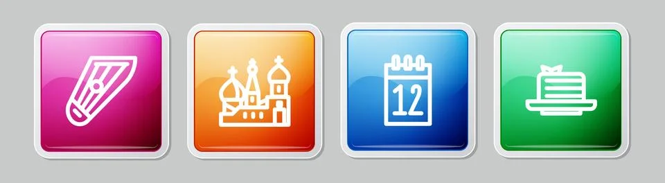 Set line Kankles, Saint Basil's Cathedral, Calendar 12 june and Medovik Illustrazione stock
