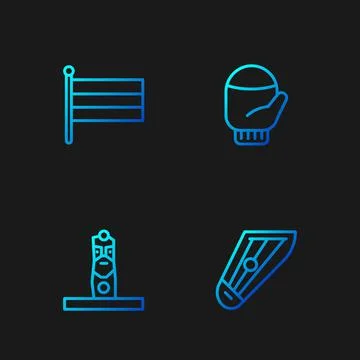Set line Kankles, Slavic pagan idol, National Russia flag and Christmas mitten 库存插图