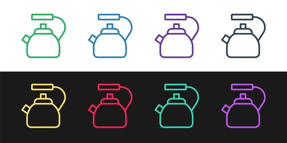 Set line Kettle with handle icon isolated on black and white background. Te.. Illustration