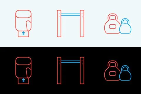 Set line Kettlebell, Boxing glove and Horizontal bar icon. Vector Stock Illustration