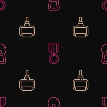 Set line Kettlebell, TPX loop training equipment and Medal on seamless pattern Stock Illustration
