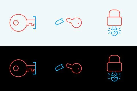 Set line Key broke inside of padlock,  and Broken key icon. Vector Stock Illustration