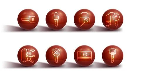 Set line Key, Bunch of keys, House with, card, Wrong, Unlocked,  and Lock r.. Stock Illustration