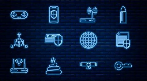 Set line Key, Document protection, Router and wi-fi, Money, Isometric cube,.. Stock Illustration