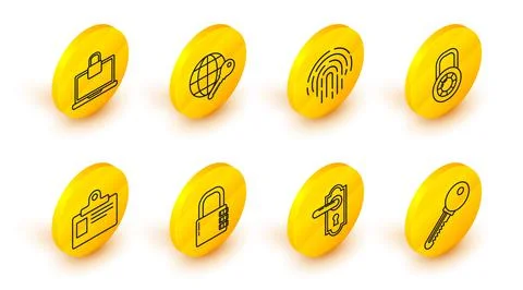 Set line Key, Door handle, Safe combination lock, Identification badge, wheel Illustration