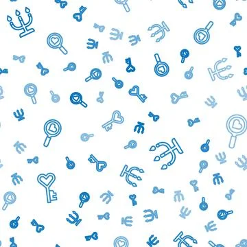 Set line Key in heart shape, Candlestick and Search love on seamless pattern Stock Illustration