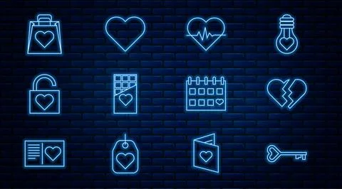 Set line Key in heart shape, Broken, Heart rate, Chocolate bar, Lock and Illustration
