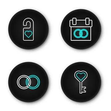 Set line Key in heart shape, Wedding rings, Calendar and Please do not dist.. Stock Illustration