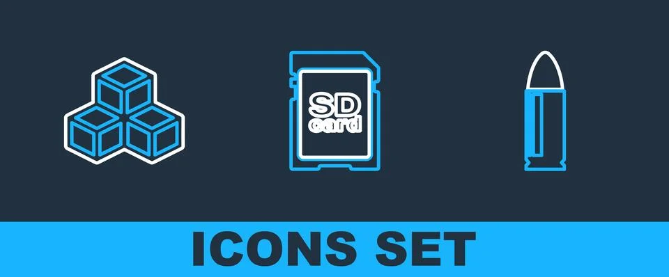 Set line Key, Isometric cube and SD card icon. Vector イラスト素材