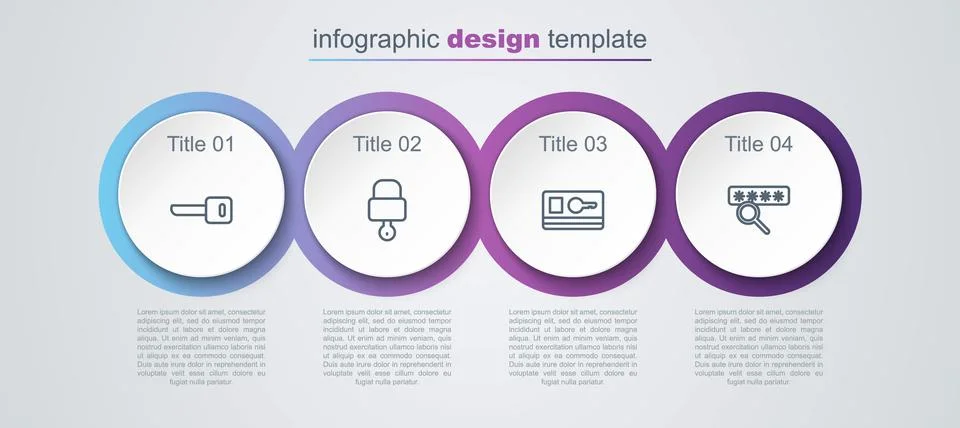 Set line Key, Lock and key, card and Password protection. Business infographic Stock Illustration