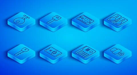 Set line Key, Mobile and graphic password, Eye scan, House intercom system Stock Illustration