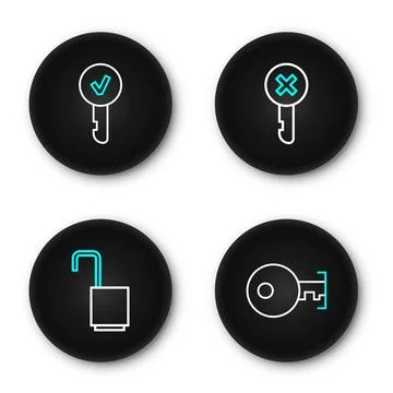 Set line Key, Open padlock, Wrong key and  icon. Vector イラスト素材