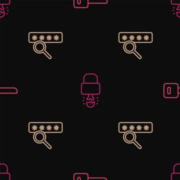 Set line Key, Password protection and broke inside of padlock on seamless Stock-Illustration