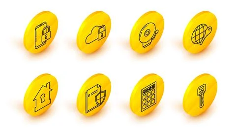Set line Key, Password protection and safety access, Document concept, Hous.. Stock Illustration