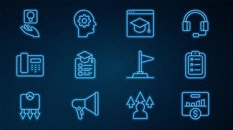 Set line Key performance indicator, To do list planning, Online education Stock Illustration