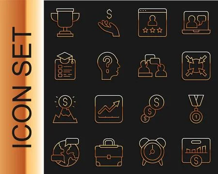 Set line Key performance indicator, Medal, Target, Customer product rating, Head Stock-Illustration