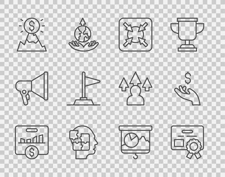 Set line Key performance indicator, Certificate template, Target, Head puzz.. Stock Illustration