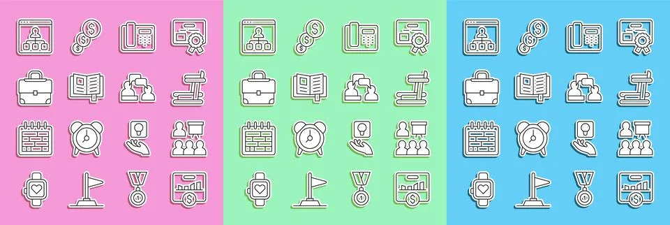 Set line Key performance indicator, Training, presentation, Treadmill machi.. Stock-Illustration