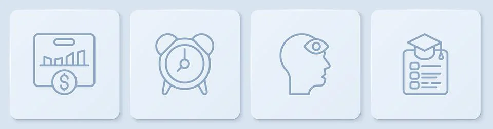 Set line Key performance indicator, Man with third eye, Alarm clock and Onl.. Stock Illustration