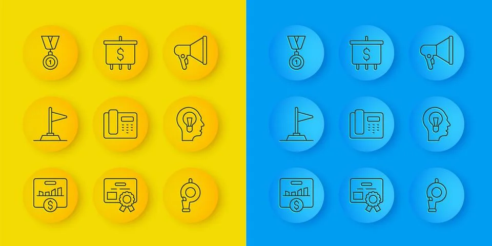 Set line Key performance indicator, Flag, Telephone 24 hours support, Whist.. Stock Illustration