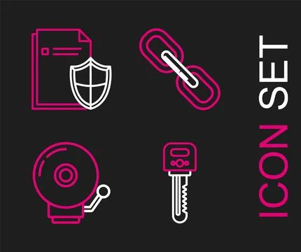 Set line Key, Ringing alarm bell, Chain link and Document protection concep.. Stock Illustration