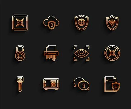 Set line Key, Safe, Protection of personal data, Document protection concept Illustrazione stock