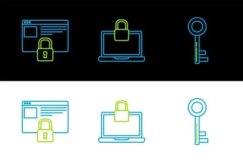 Set line Key, Secure your site with HTTPS, SSL and Laptop and lock icon. Vect Ilustración de archivo