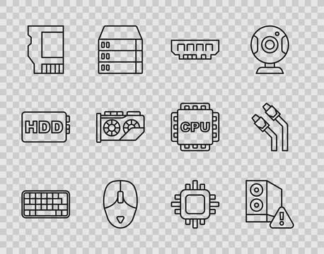 Set line Keyboard, Case of computer, RAM, random access memory, Computer mous Stockillustratie