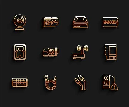 Set line Keyboard, Electric plug, Web camera, LAN cable network internet, C.. Stock Illustration