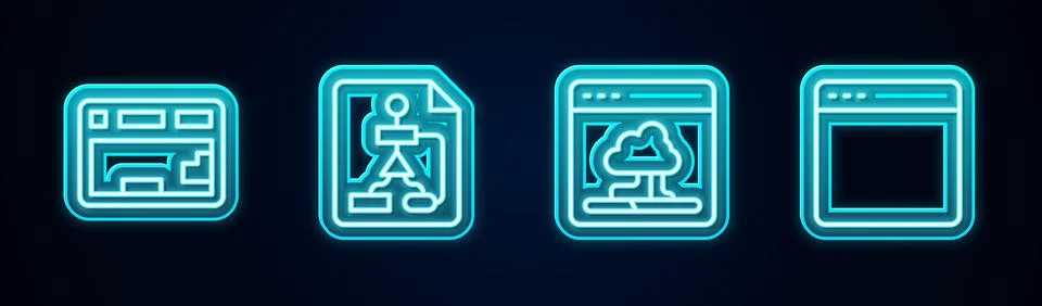 Set line Keyboard, Flowchart, Cloud technology data transfer and Browser window Illustrazione stock