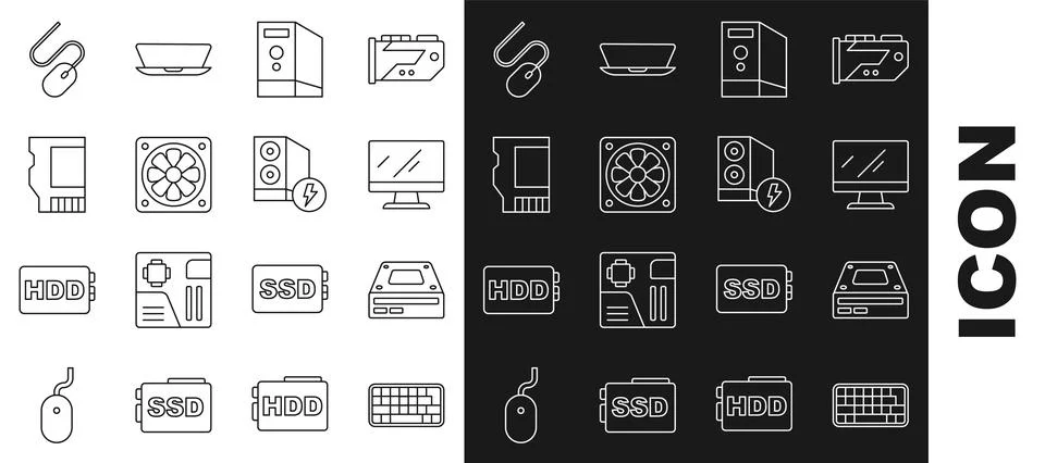 Set line Keyboard, Optical disc drive, Computer monitor screen, Case of computer Stockillustratie