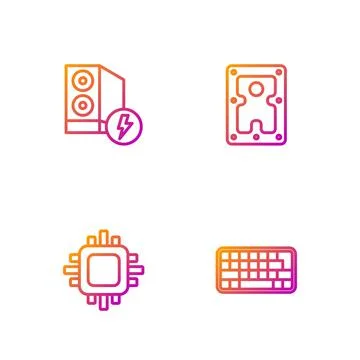 Set line Keyboard, Processor with CPU, Case of computer and Hard disk drive HDD Stock Illustration