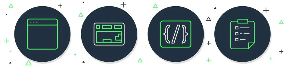 Set line Keyboard, Programming language syntax, Browser window and Clipboard  Illustrazione stock