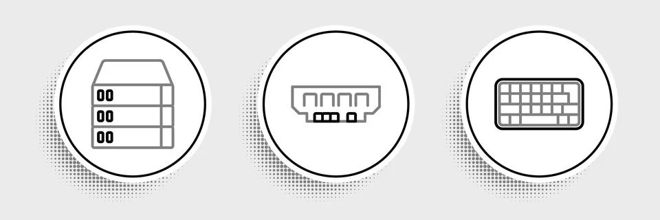 Set line Keyboard, Server, Data, Web Hosting and RAM, random access memory ic Illustrazione stock