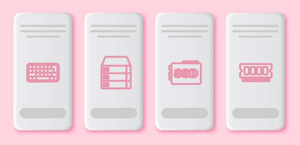 Set line Keyboard, Server, Data, Web Hosting, SSD card and RAM, random access Illustrazione stock