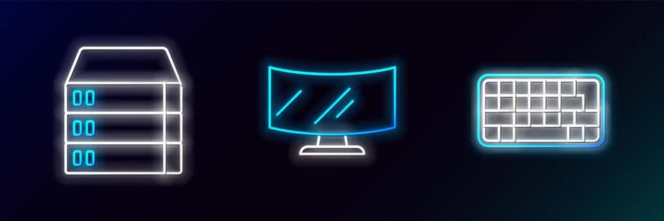 Set line Keyboard, Server, Data, Web Hosting and Computer monitor screen ic.. 스톡 일러스트