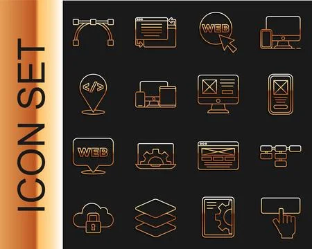 Set line Keyboard, Site map, UI or UX design, Web and graphic, Monitor, mob.. Ilustración de archivo