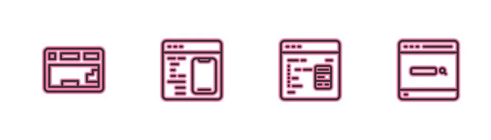 Set line Keyboard, Software, and Search engine icon. Vector Stock Illustration